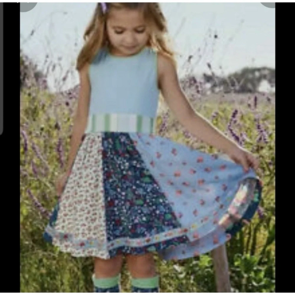 Matilda Jane Multicolor Floral Patchwork Sleeveless Dress Size 6 Spring Flawed